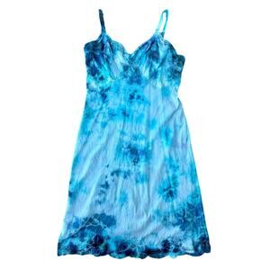 Hand Dyed Vintage Blue Tie Dye Slip Dress 1960s Reworked Lingerie Small